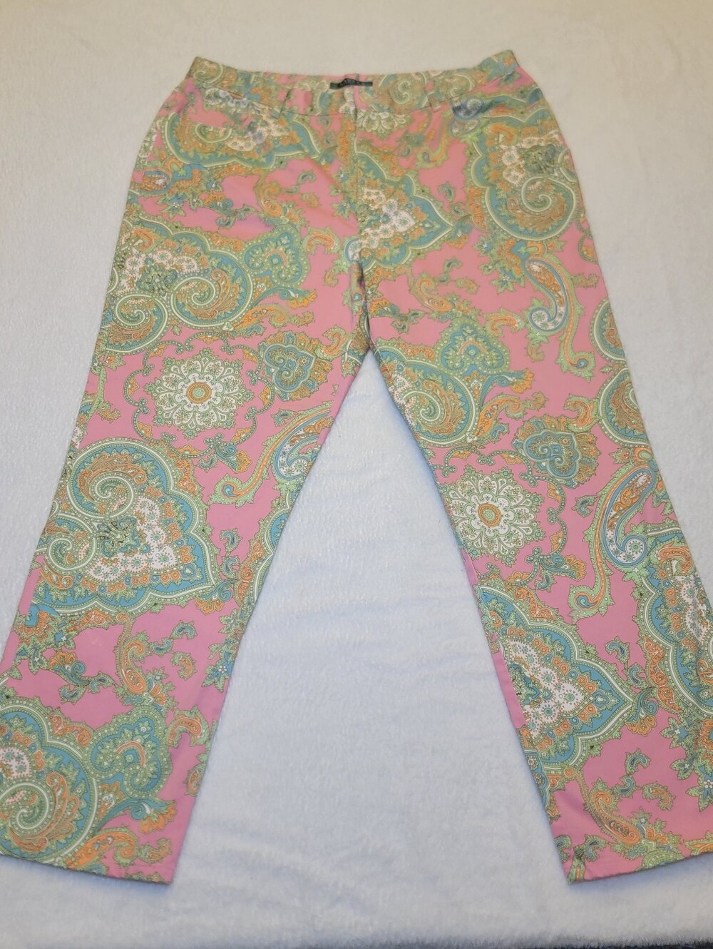 Vintage Y2K Lauren Ralph Lauren Paisley Straight Leg Pants Pink Teal Size 16